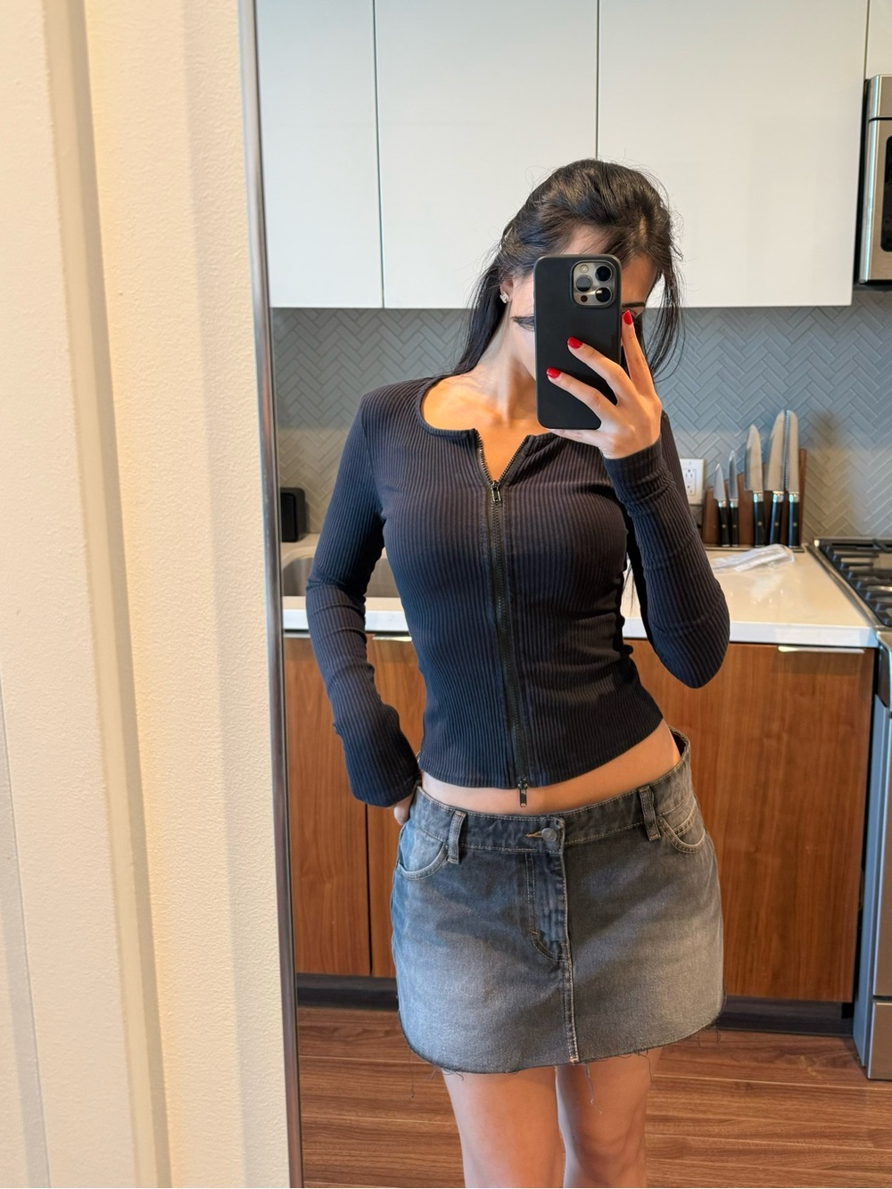 Motel Dark Denim Mini Skirt